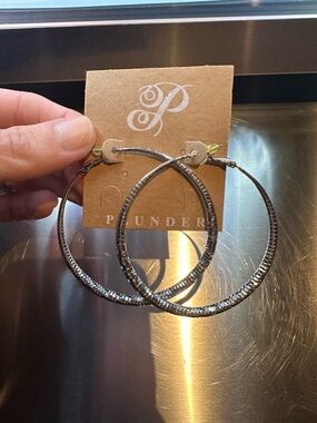 Plunder Silver Textured Hoop Earrings